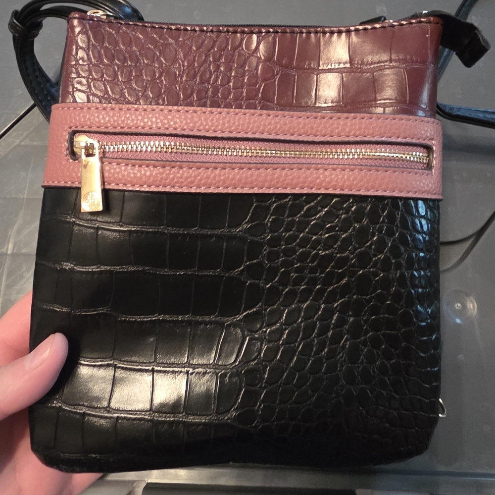 Giani Bernini Black and Brown Croc-Embossed Crossbody Bag